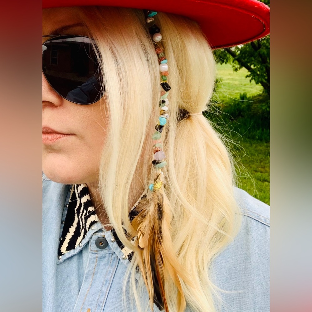 Real Crystal & Feather Clip In Hair/Head  Pieces